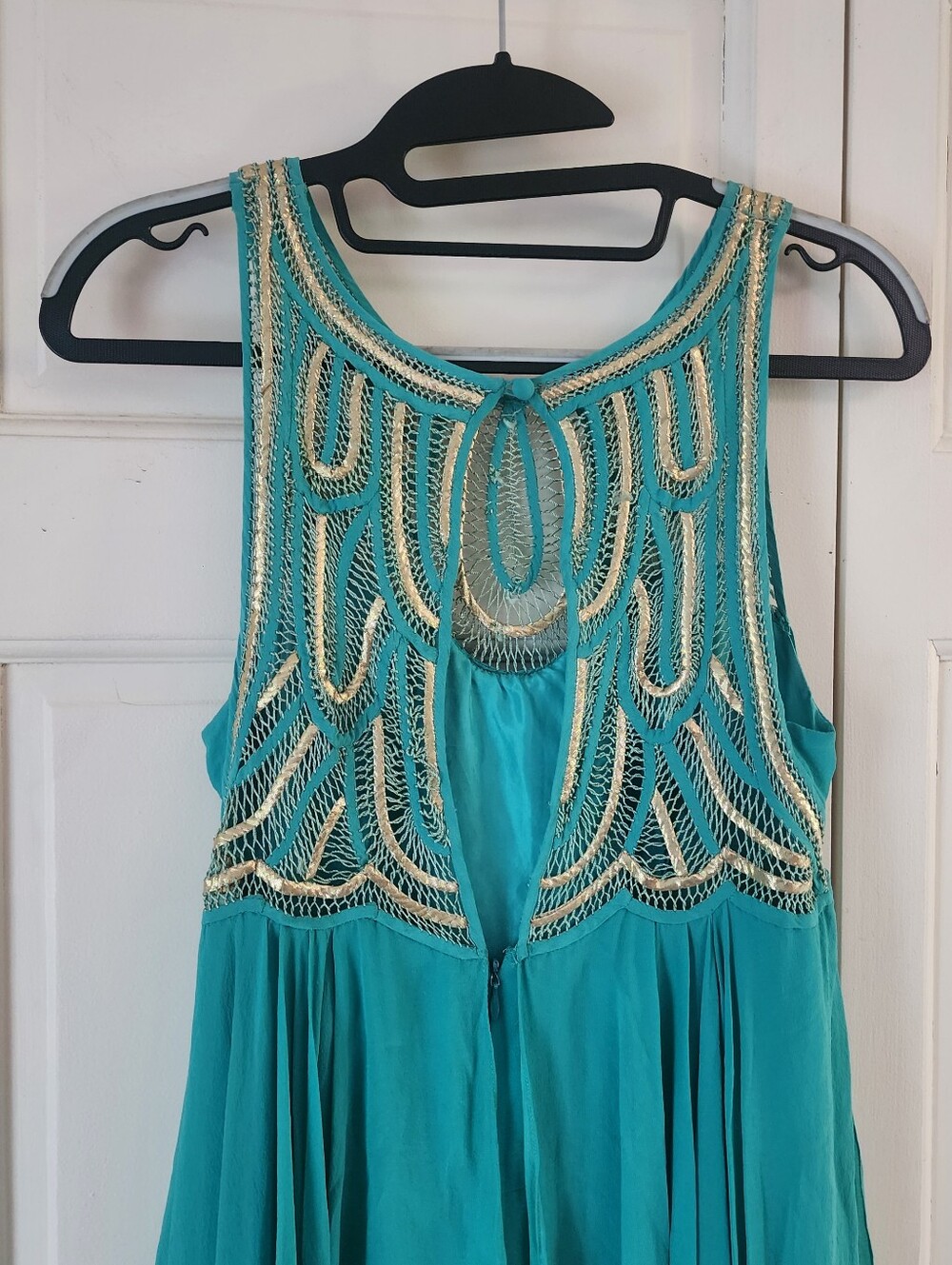 New No Tag.Temperley London Silk Teal Dress with Embellished Trim.pit To Pit 16" - Picture 6 of 11